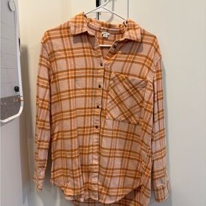 Aerie Peach and Orange Plaid Shirt